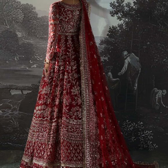 Afrozeh โBride Editโ Red Formal Outfit โ Luxe Designer Wear - Picture 3 of 10